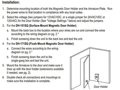 Seco-Larm DH-171SQ Pack of 2 Flush-Mount Magnetic Door Holders, 33 lb Holding Force, Wired Electric Operation, Tri-Volt 12/24 VAC/VDC and 120 VAC, Cast Aluminum Faceplate, Low Profile