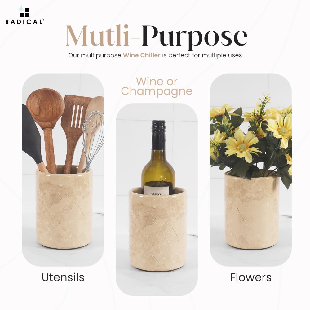 Radicaln Marble Wine Chiller For Bottles 6.5" Inch Verona 750ml Wine Bottle Cooler and Champagne Chiller for Party, Kitchen, Bar Cart Decor to Chill & Keep Bottles Cold with Unique Wine Lovers Gift