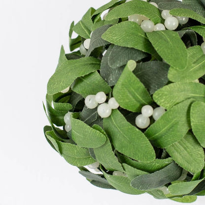 Factory Direct Craft Hanging Mistletoe Ball, Artificial Green Poly Silk Leaves, Multiple White Berries