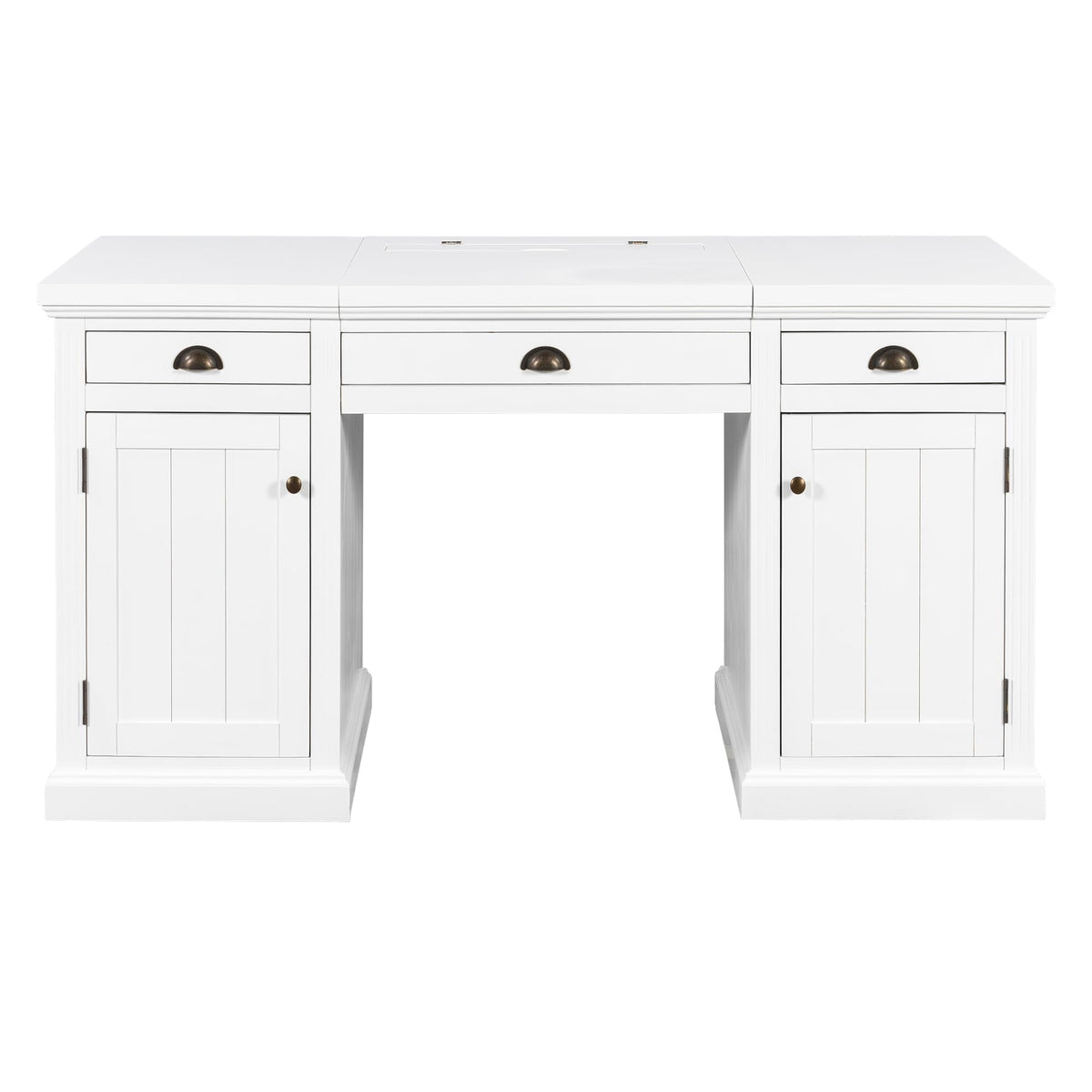 Merax 67" Modern Executive Desk, Computer Desk with 2 Wooden Doors Storage Cabinet and 3 Drawers, Rectangle Home Office Desk Reading Desk Writing Table Workstation for Study Living Room Office, White