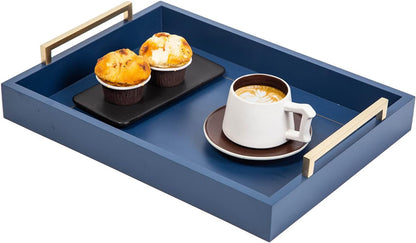 16"x12" Decorative Coffee Table Ottoman Trays Modern Wood Elegant Rectangle Glossy Shagreen Serving Trays