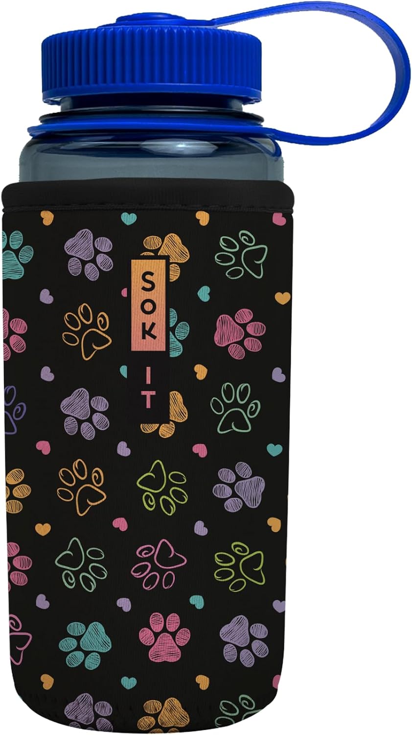 16oz CamelBak Sok It BotlSok Water Bottle Sleeve Insulated Neoprene Cover (Furry Footprints, Fits or Nalgene)