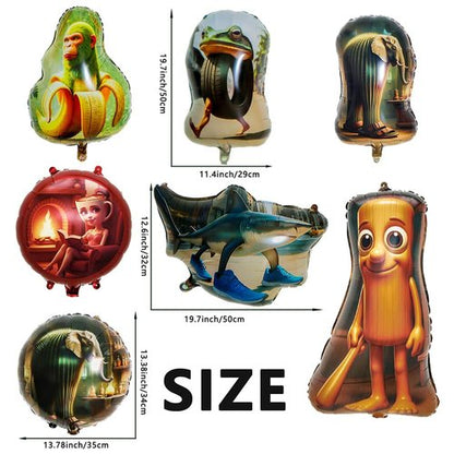 7Pcs Italian brainrot Foil Balloons for Birthday Party ，Tralalero Tralala and Tung Tung Tung Sahur Party Balloons, Birthday Party Decorations.