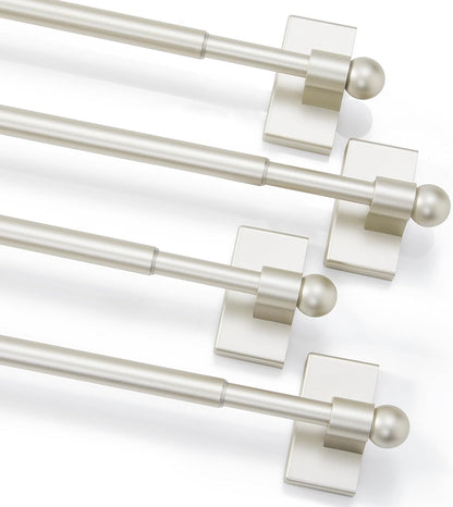 Deconovo Magnetic Curtain Rod for Door Curtain, 4 Pack, 16-28" Inch No Drilling Curtain Rods for Windows, Nickel