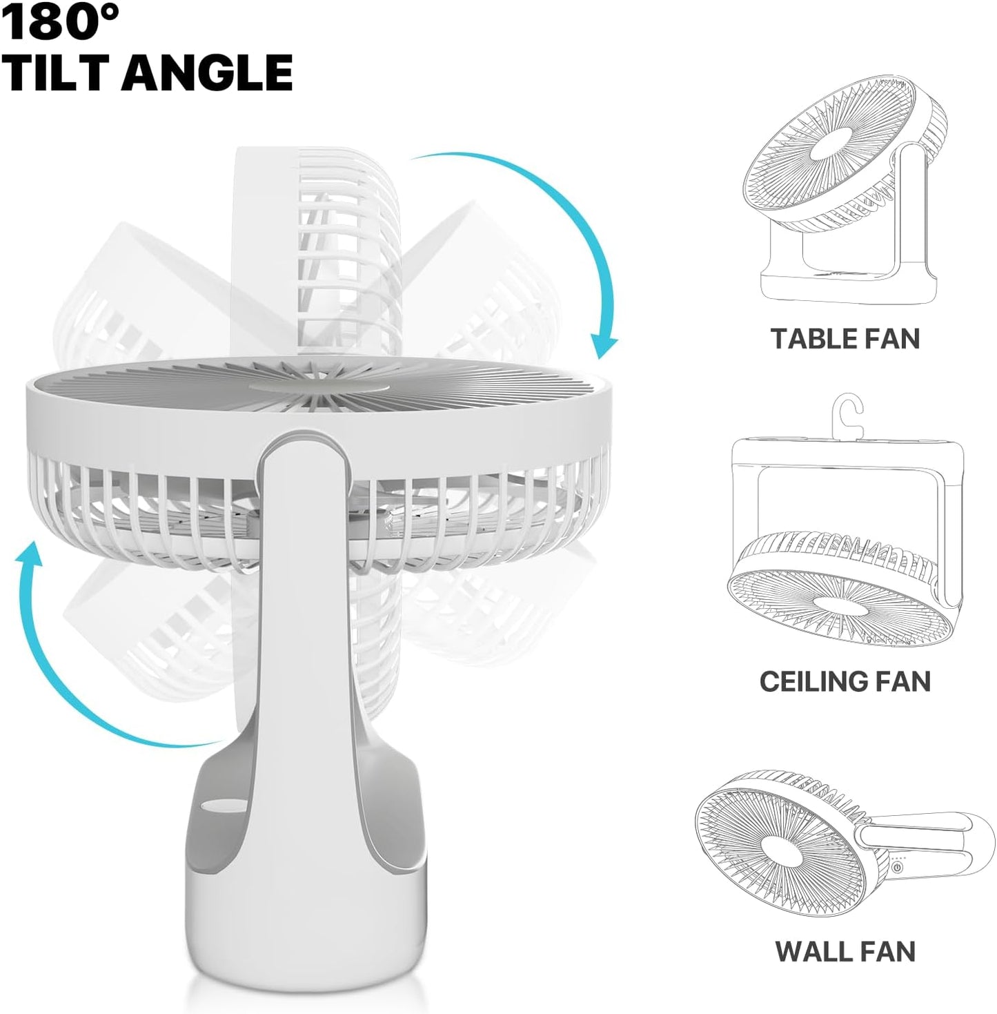 Mollie 6-Inch Small Rechargeable USB Desk Fan, Battery Operated with Speeds for Home Office Bedroom, Portable Cooling