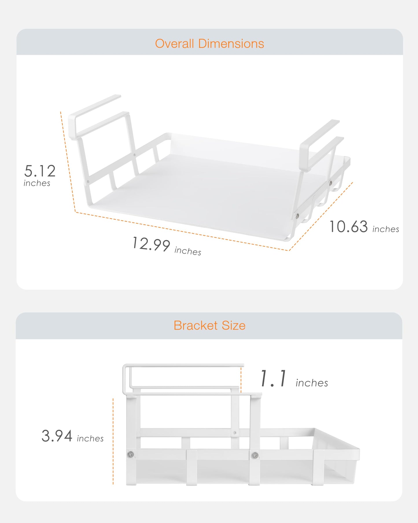 Abitrothy Under Shelf Basket, 2 Pack Under Cabinet Shelf Basket Organizer, Hanging Wire Storage Baskets, Slide-in, Add-on Space Saving for Kitchen Pantry Laundry Room Desk Bookshelf, White