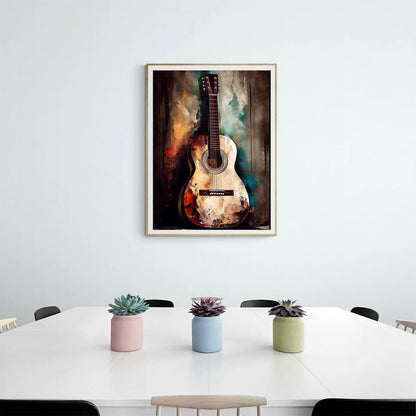 YEEIFFD Guitar Diamond Painting Kits Vintage Musical Diamond Painting Full Round Fine Rhinestones Embroidery Handmade Kit for Studio, Musical Lover Gifts 12x16 inch