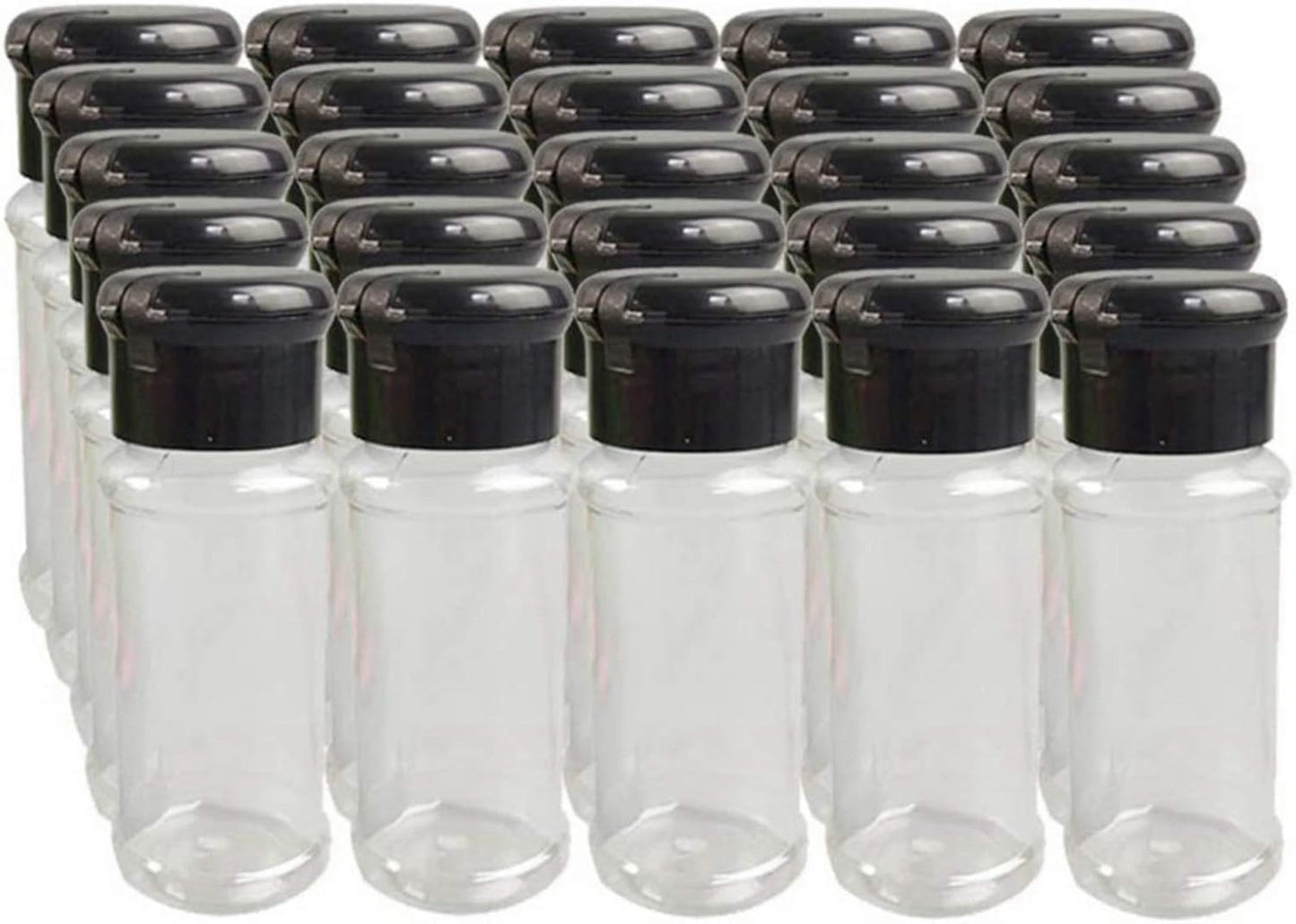 FEOOWV 25Pcs Empty Plastic Spice Bottles Set for Storing Barbecue Seasoning, Salt, Pepper, 75 ml/2.5 oz (Black)