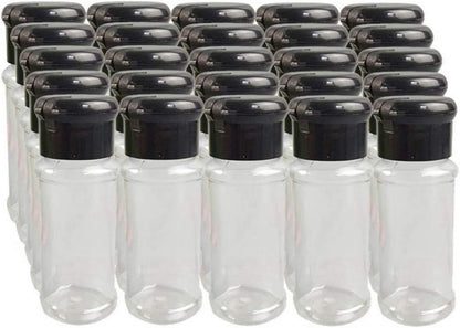 FEOOWV 25Pcs Empty Plastic Spice Bottles Set for Storing Barbecue Seasoning, Salt, Pepper, 75 ml/2.5 oz (Black)