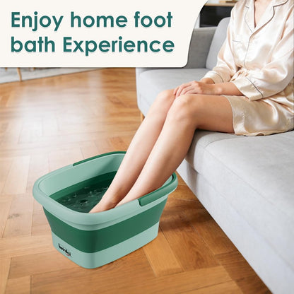 Collapsible Foot Bath Basin for Soaking Feet,Pedicure Foot Spa, Foot Tub with Handles and Massage Acupoint,Multifunction Collapsible feeting Soak Tub-Green