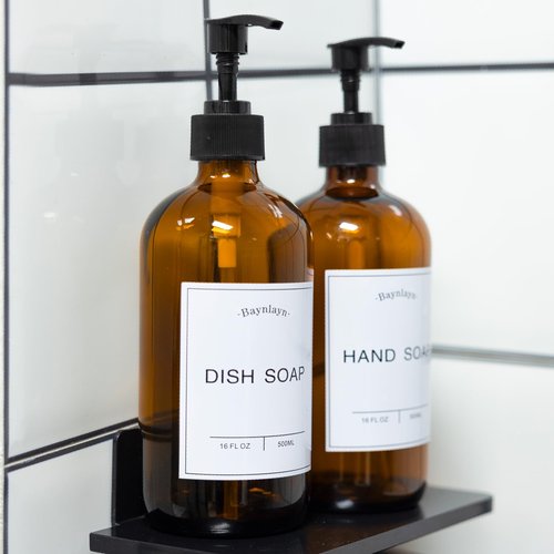 Baynlayn Amber Glass soap Dispenser with Anti-Rust Pump. Refillable Kitchen and Bathroom soap Dispenser for Dish soap, Hand sanitiser, Shampoo, Conditioner, Lotion, Shower Gel Conditioner 16 oz 2pack