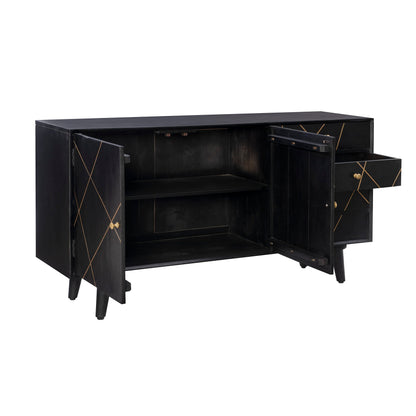 Powell Tate Mango Wood Console with Modern Gold Accents