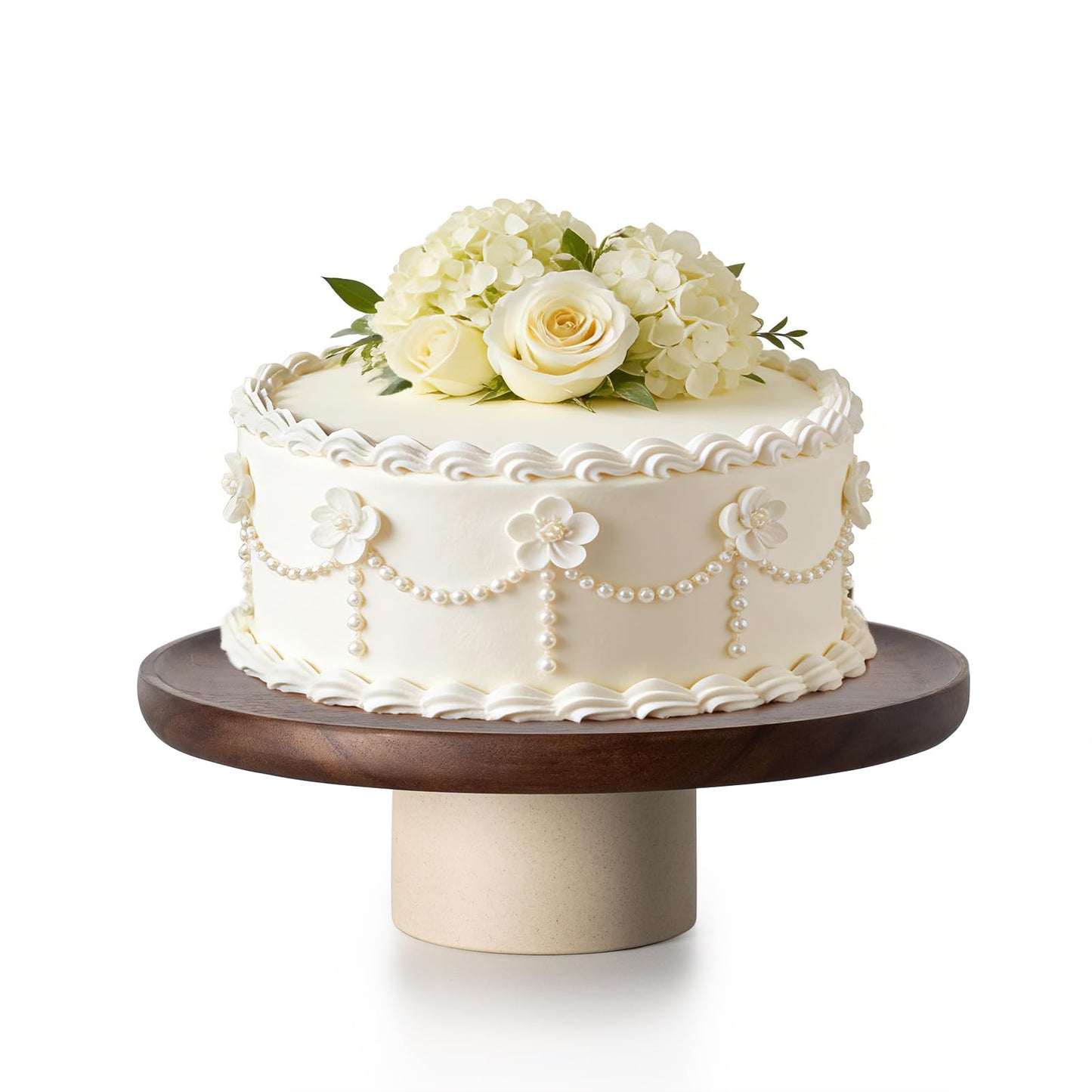 CEEFU 11 inch Rustic Acacia Wood Cake Stand - Natural Wooden Clay Wedding Cake Pedestal Serving Stand for Cupcake Dessert Bites Display in Party, Birthday, Beautiful Farmhouse Kitchen Decor