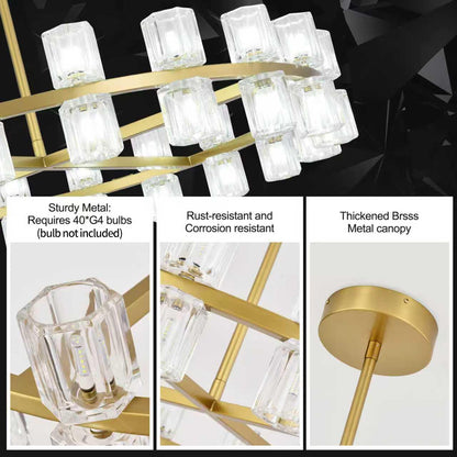 Leadtek 40 Inch Modern Farmhouse Chandelier with K9 Crystal Chandelier Shade, Gold Wagon Wheel Chandelier, for Dining Room Light Fixture, Kitchen Island, Entryway, Foyer, Bedroom Lighting