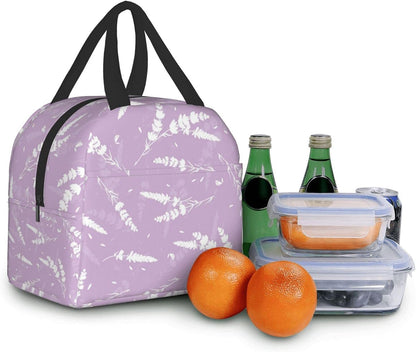 Reusable Lunch Box - Cute Lavender Flowers Light Purple Cooler Tote for Travel Picnic, Insulated Durable Shopping