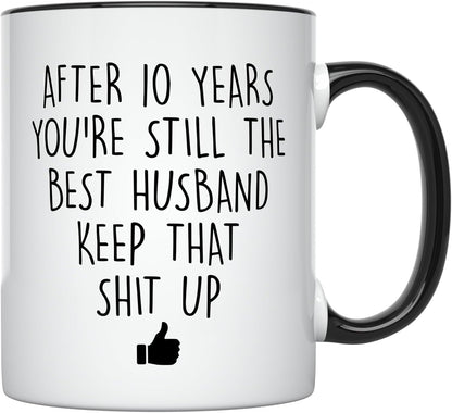 YouNique Designs 10 Year Anniversary Coffee Mug for Him, 11 Ounces, 10th Wedding Anniversary Cup