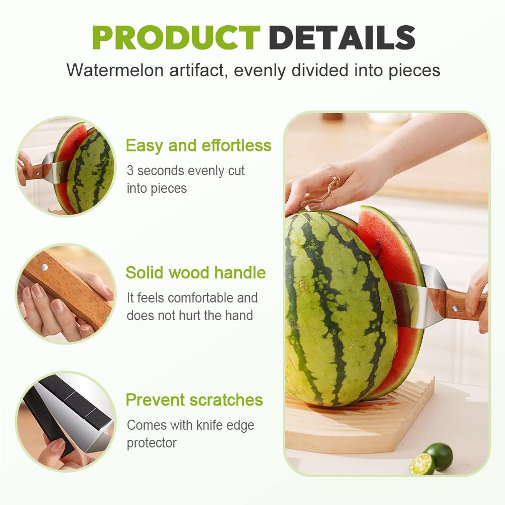 Triangle Watermelon Cutter, 2026 New Watermelon Slicer Cutter Stainless Steel, Multipurpose Melon Slicer Tool with Wooden Handle, Durable Melon Knife for Watermelon and Fruit (2 Piece)