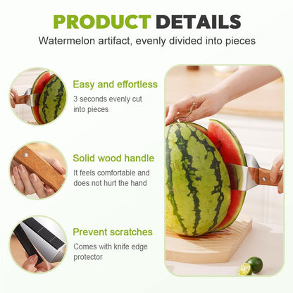 Triangle Watermelon Cutter, 2026 New Watermelon Slicer Cutter Stainless Steel, Multipurpose Melon Slicer Tool with Wooden Handle, Durable Melon Knife for Watermelon and Fruit (2 Piece)