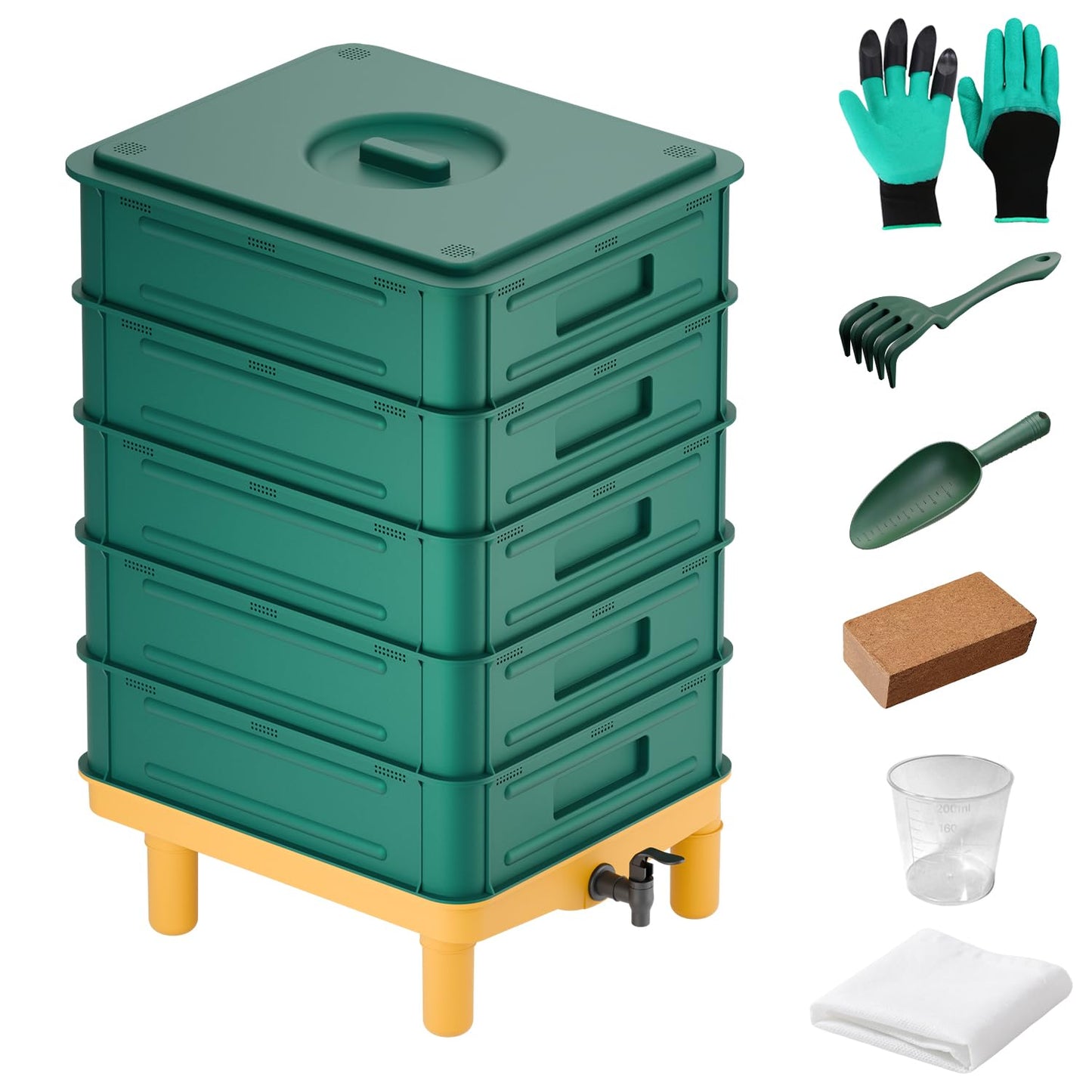 5-Layer Worm Compost Bin, 85L Worm Composter for Indoor & Outdoor, Starter Kits for Vermicomposting Starter, Garden Worm Composting Bin for Recycling Food Waste (Green)