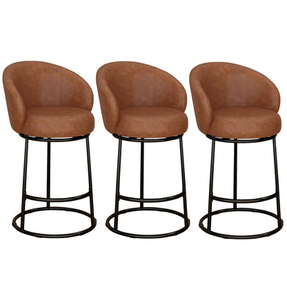 SAECKBERG Swivel Counter Height Bar Stools Set of 3, 26" H Modern Bar Height Stools for Kitchen Island, Upholstered Barstools with Backs, Brown Counter Stools Chairs, Faux Leather