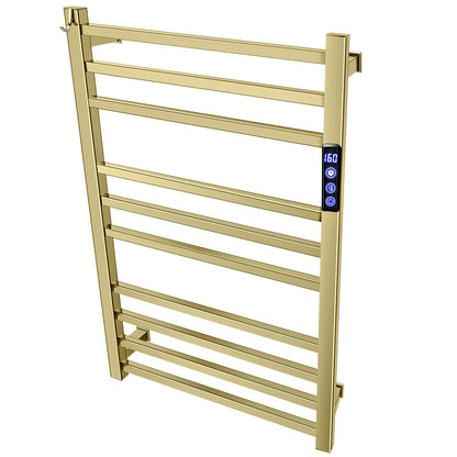 XBVV Towel Warmer Rack for Bathroom with Timer/Fahrenheit Temperature Control Wall Mounted Electric Heated 10 Bar Rail Plug-in or Hardwired Keep Bath Shower Towel Warming (Brushed Gold)