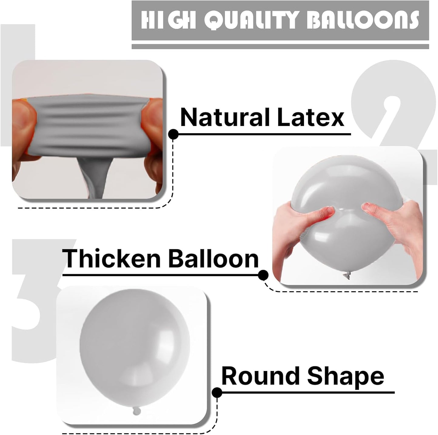 PartyWoo Gray Balloons - 50pcs 12-Inch Matte Gray Latex Helium Balloons for Celebrations