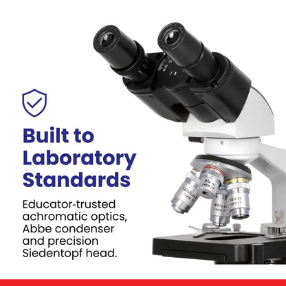 AmScope B120 Series Student & Professional LED Binocular Compound Microscope - 40X-2500X Magnification - Includes 0.3MP USB 2.0 Camera & Siedentopf Head