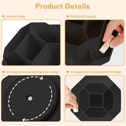 Cayxenful Pencil Pen Holder for Desk,9 Slots 360 Degree Rotating Desk Organizers,Desktop Storage Stationery Supplies Organizer, Cute Pencil Cup Pot For Office, School, Home(Black)