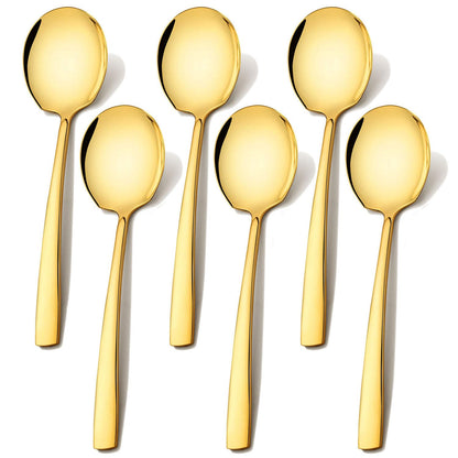 Extra Large Serving Spoons Set 11.7-Inch Gold Serving Utensils 18/8 Stainless Steel Big Metal Spoons for Buffet, Parties, Catering, Banquet - Dishwasher Safe (6-Pack, Gold)