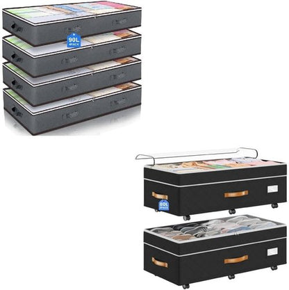 Budding Joy Under Bed Storage Containers - 90L Capacity with Wheels | 2-Pack for Easy Organization