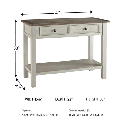 Signature Design by Ashley Bolanburg Sofa Table, Two‑Tone Wood Console With Drawers, Antique Finish With Metal Hardware, Ideal for Entryway or Living Room Display, Antique White