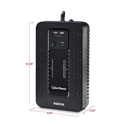 CyberPower ST900U Standby UPS Battery Backup and Surge Protector, 900VA/500W, 12 Outlets, 2 USB Charging Ports, Compact, UL Certified