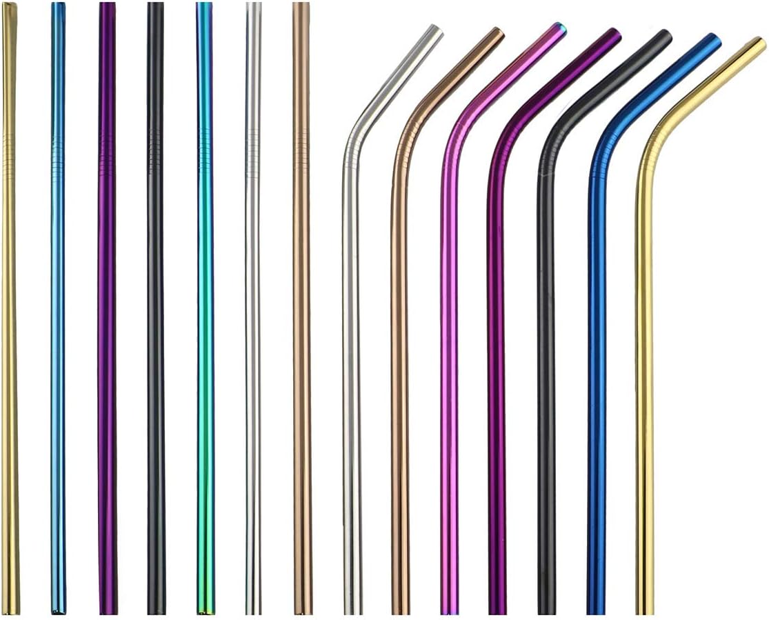 Gugrida Metal Straws - Stainless Steel Drinking Straws 8.5" Reusable 4 Set with Multi Color-Cleaning Brush for Tumblers