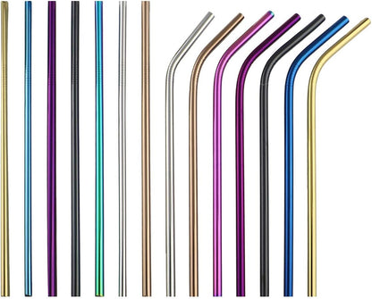 Gugrida Metal Straws - Stainless Steel Drinking Straws 8.5" Reusable 4 Set with Multi Color-Cleaning Brush for Tumblers