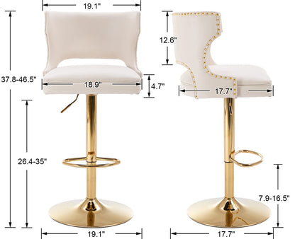 EALSON Leather Bar Stools Set of 2 Swivel Counter Height Barstools with Back Adjustable Bar Chairs with Gold Base Modern Upholstered Kitchen Island Stools for Home Bar Dining Room, PU Beige