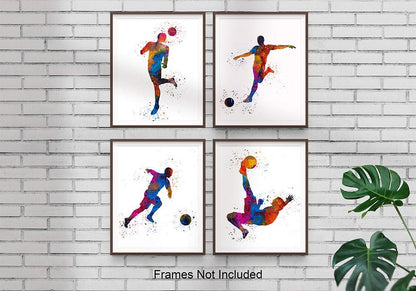 Soccer Player Abstract Sport Wall Art - 8x10" Set of 4 for Male Players, Coaches, and Fans