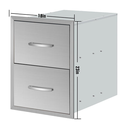 KODOM 18" W x 23" H x 23" D Outdoor Kitchen Double Drawers Stainless Steel Flush Mount BBQ with Handles Access BBQ Island for Outdoor Kitchens or Patio Grill Station