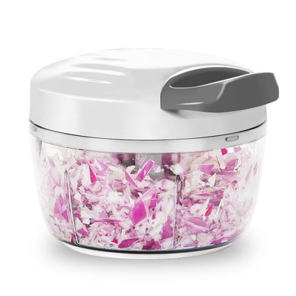 Manual Food Processor & Vegetable Chopper White - 2.3 Cup Mini Hand-Pull Cord Kitchen Chopper for Onion, Garlic, Vegetables with 3 Stainless Steel Blades