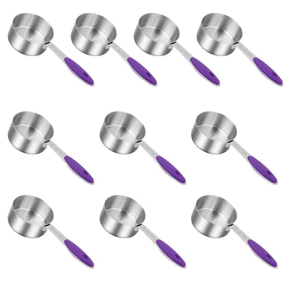 10 Pcs 1/2 Measuring Cup, 4 Oz Stainless Steel Scoop with Silicone Handle, Metal Mini Measuring Scoops Kitchen Gadgets for Cooking Baking,Coffee Bean Pet Food,Ingredients,Purple