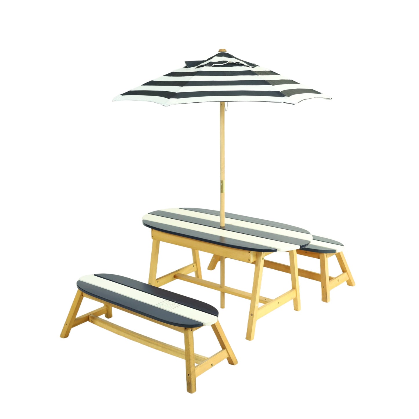 Gecheer Kids Picnic Table Set with Umbrella – Indoor/Outdoor Wooden Table & Benches for 4 Children, Dark Blue
