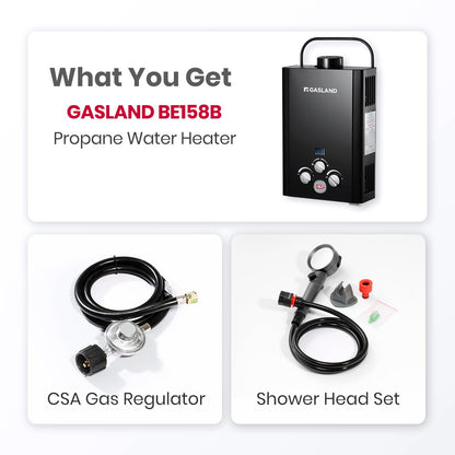 GASLAND Outdoors BE158B 1.58GPM 6L Portable Gas Water Heater, Instant Propane Heater, Overheating Protection, Easy to Install, Use for RV, Cabin, Barn, Camping, Boat, Black