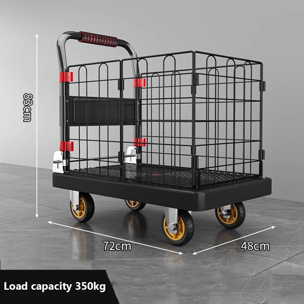 Heavy Duty Folding Platform Truck Cart with Wheels for Warehouse Transport, Portable Utility Trolley for Moving Heavy Loads