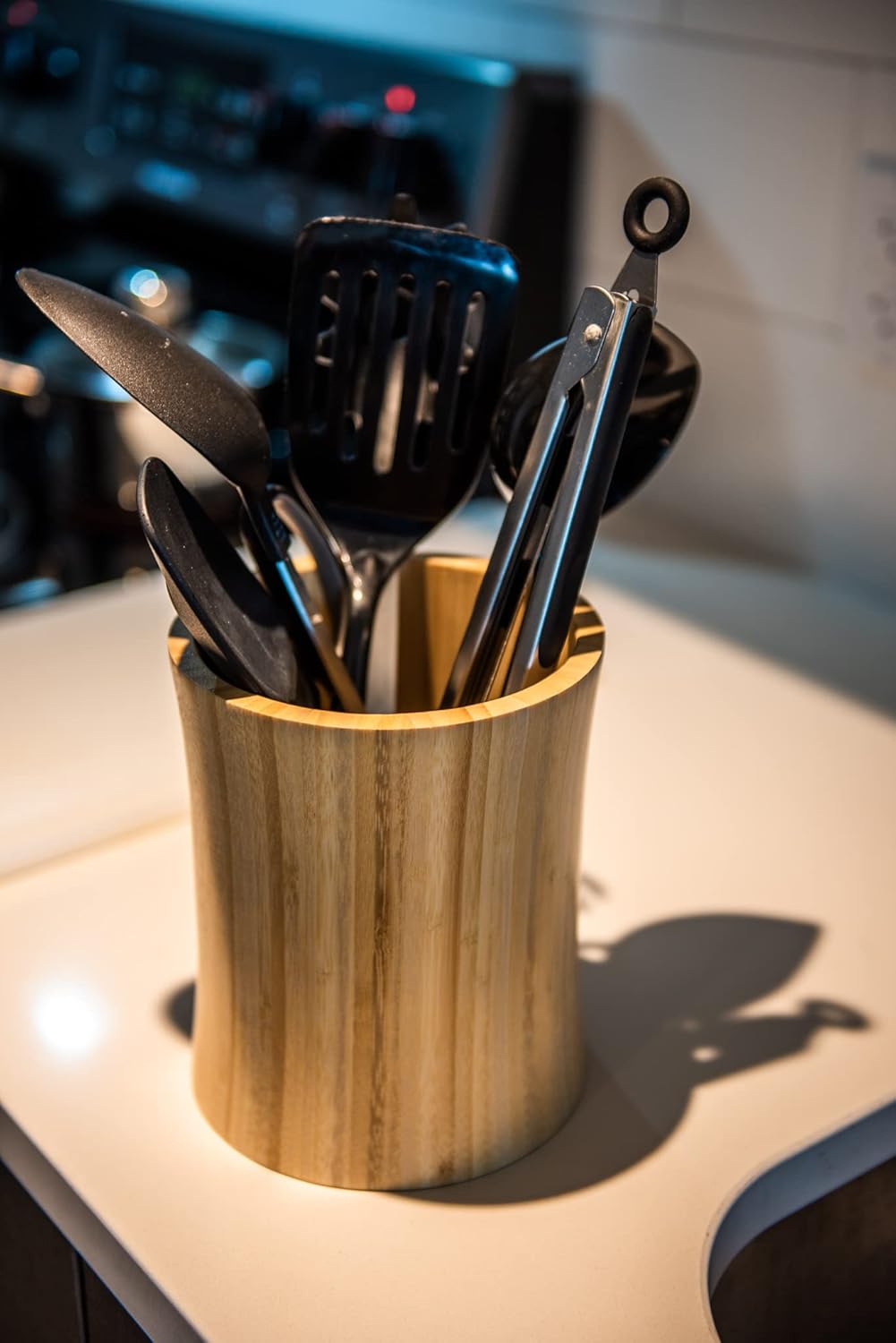 Bamboo Kitchen Counter Utensil Holder Caddy, Natural Large Design