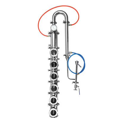 4" Reflux Still Column, 6 Layers Stainless Steel Distillation Column, with U-Shaped Elbow, Condenser and Spout, 0-220℉ Columns, Reflux Distillation Kit for Home Brewing Whiskey