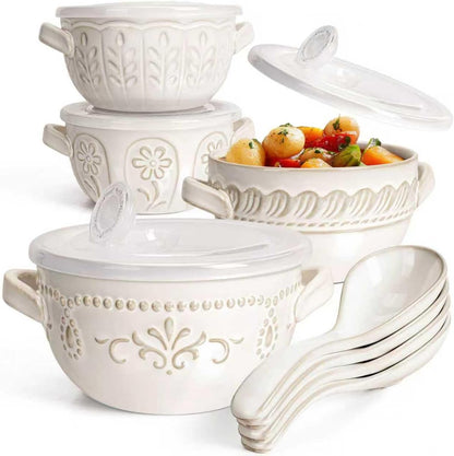 Artena Baking Dish - 5.1 Quart Casserole Dish with Handles | Oven Safe Ceramic Soup Crocks & Lids