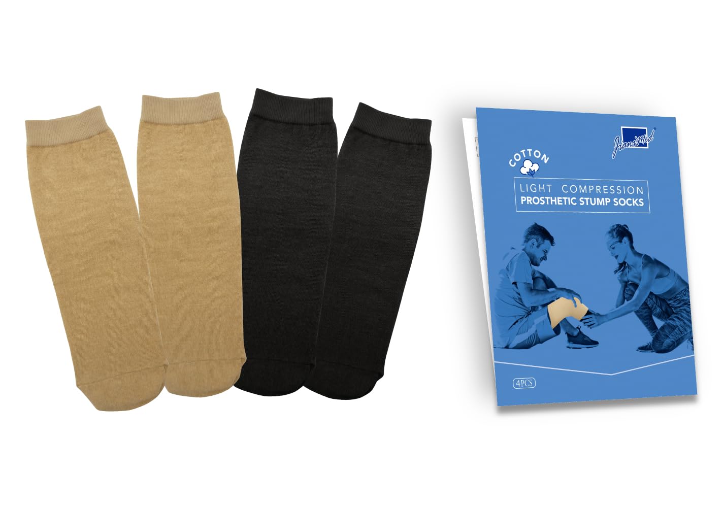 JianiMed Cotton Prosthetic Stump Socks – AK, 1 PLY, Light Compression, Soft, Thin, Amputee Socks, Taiwan Excellence, 4 PCS XL/2XL/3XL