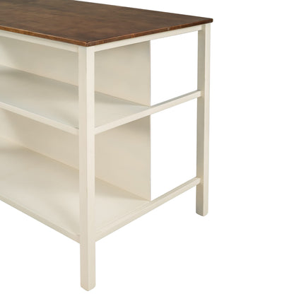 Ball & Cast 45" Solid Wood Rustic Stationary Kitchen Island,with 2 Shelves,Rubber Butcher Block Dining Table w/Shelf Half Full Open Side,for Dorm,Apartment,Walnut