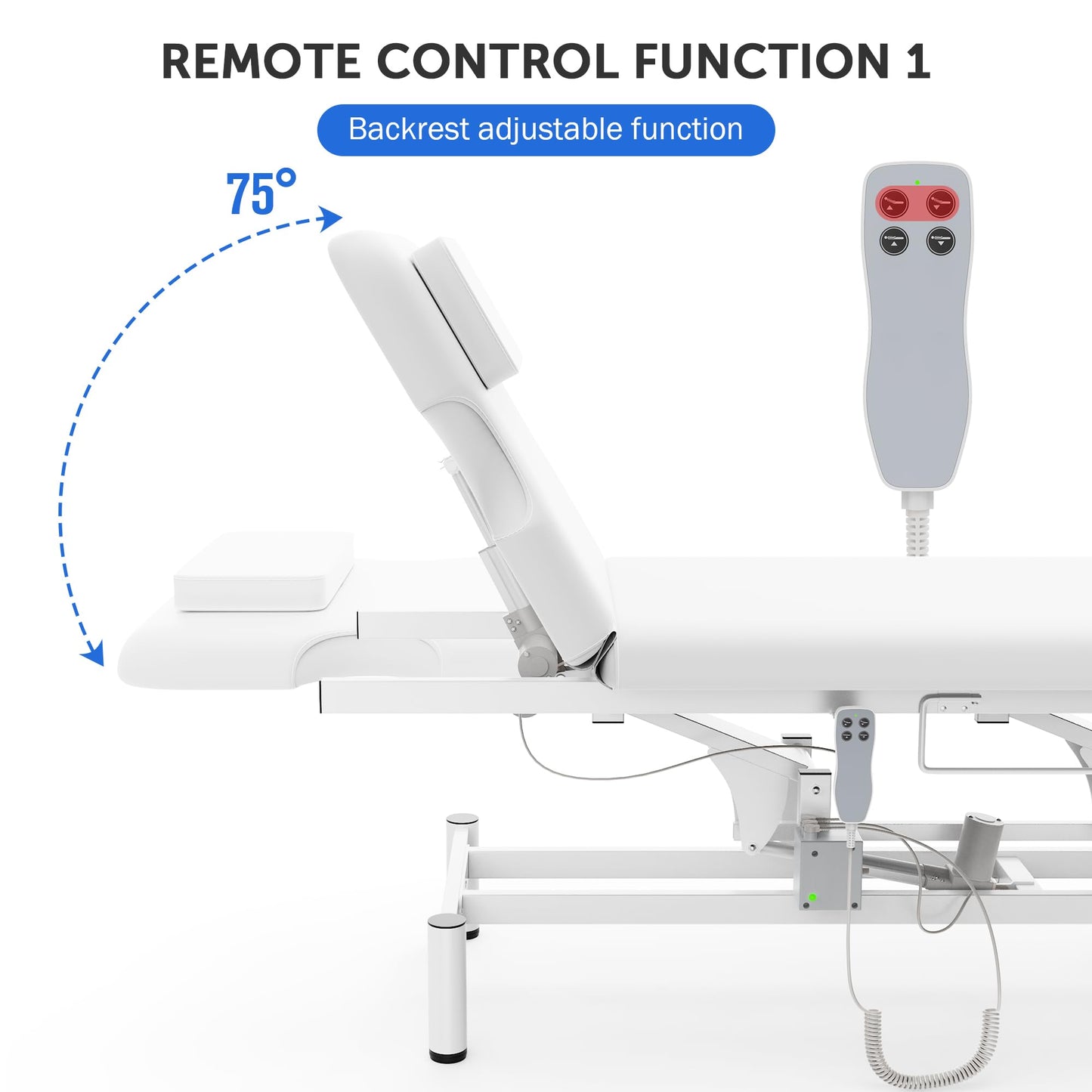 Dolonm 2 Motors Electric Massage Table, Hydraulic Electric Lift Adjustable Backrest and Height Lifting for Treatment, Physical Therapy, Spinal Massage, Facial Spa, Waxing, Tattooing - White