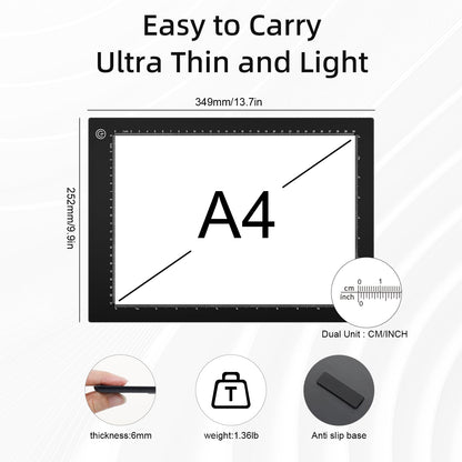 VALUCKY A4 Light Box for Tracing, Ultra-Thin LED Light Board, 3 Level Adjustable Brightness Drawing Light Pad for Artists, Drawing, Animation, Diamond Painting, Calligraphy