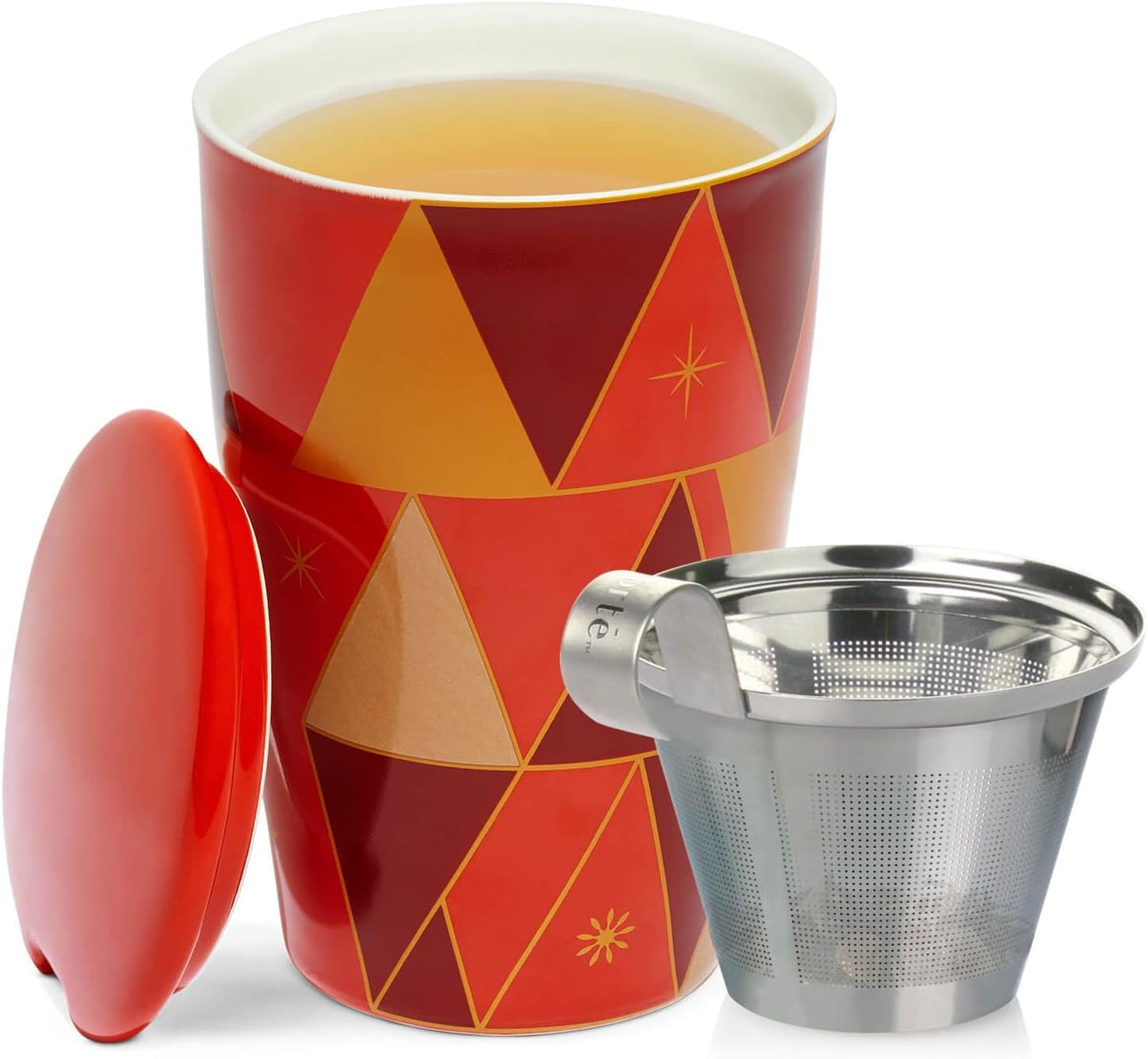 12 oz Tea Forte Double-Walled Ceramic Kati Cup, Removable Stainless Steel Infuser Basket and Lid, Steeps Loose Leaf